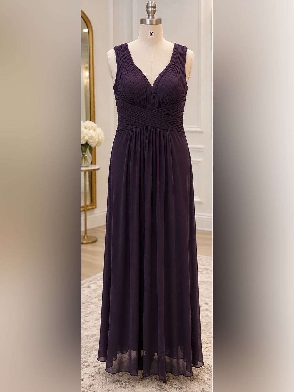 Alex Evenings Deep Plum V-Neck Pleated Maxi Skirt
